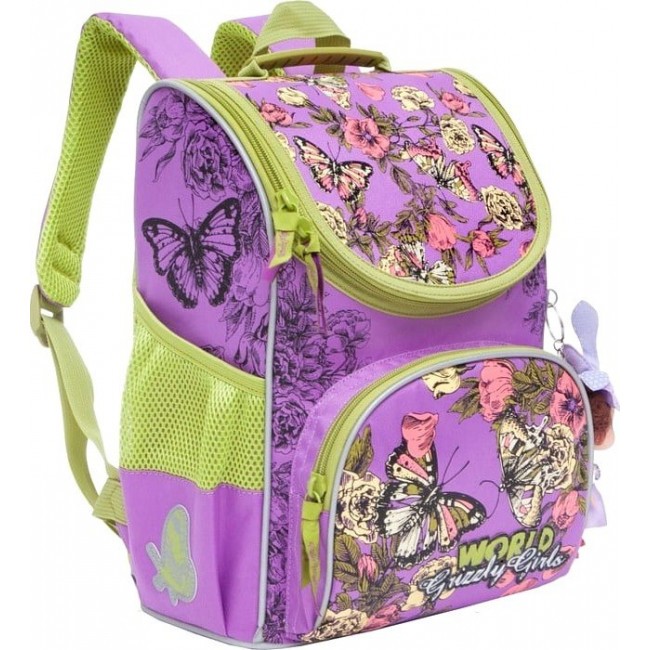 Рюкзак Grizzly RA-873-4 Лиловый с бабочкой и цветами - фото №2