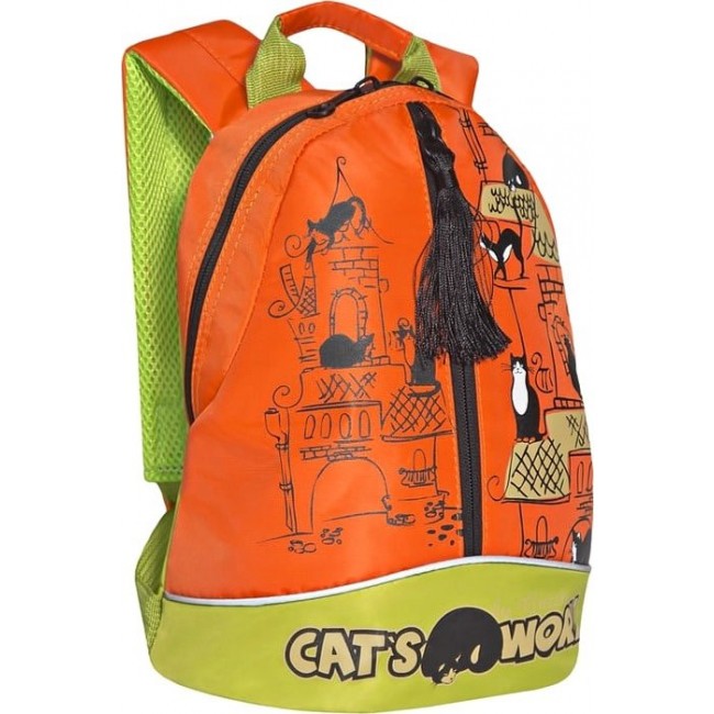 Рюкзак Grizzly RS-759-1 Оранжевый - Салатовый с кошками - фото №2