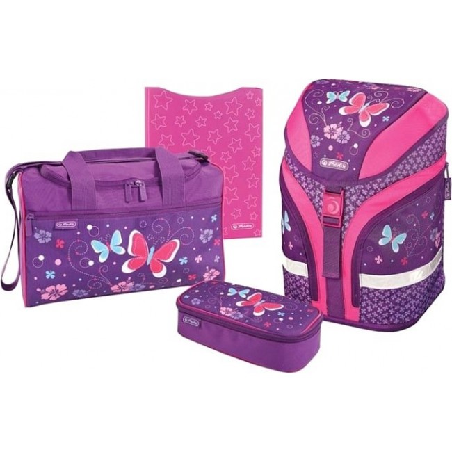 Школьный ранец с наполнением Herlitz Motion plus Фиолетовая бабочка - фото №1