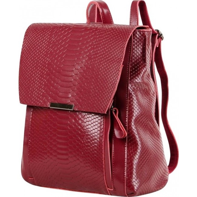 Кожаный женский рюкзак Monkking риз-516-1 Рептилия Бордо - фото №2