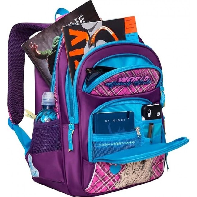 Рюкзак школьный с собачкой Grizzly RG-865-3 Собачка (лиловый и розовый) - фото №5