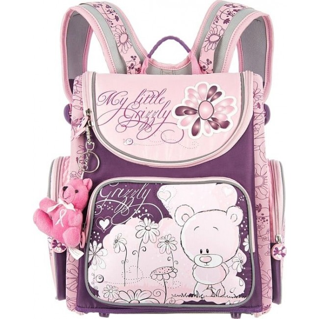 Ранец для девочки Grizzly RA-771-11 Мишка Фиолетовый - Розовый - фото №1