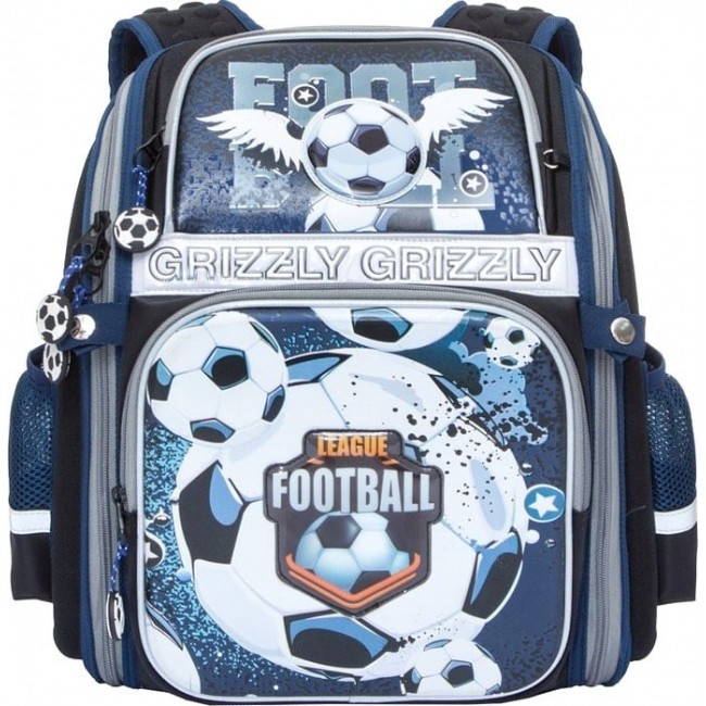 Школьный ранец для мальчика Grizzly RA-776-1 Футбол Синий - фото №1