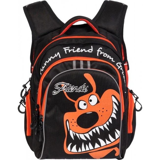 Рюкзак для школы Grizzly RB-629-1 Зубастик (черный и оранжевый) - фото №1
