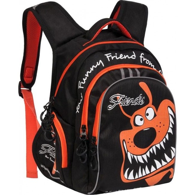 Рюкзак для школы Grizzly RB-629-1 Зубастик (черный и оранжевый) - фото №2