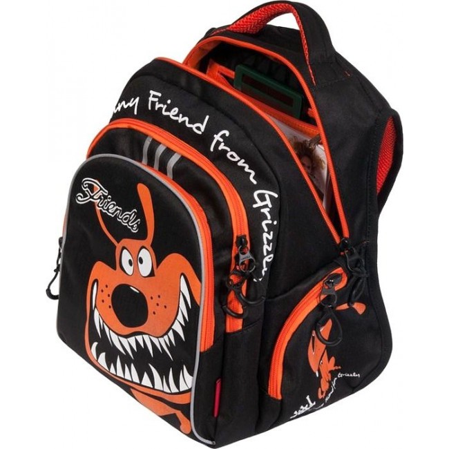 Рюкзак для школы Grizzly RB-629-1 Зубастик (черный и оранжевый) - фото №4