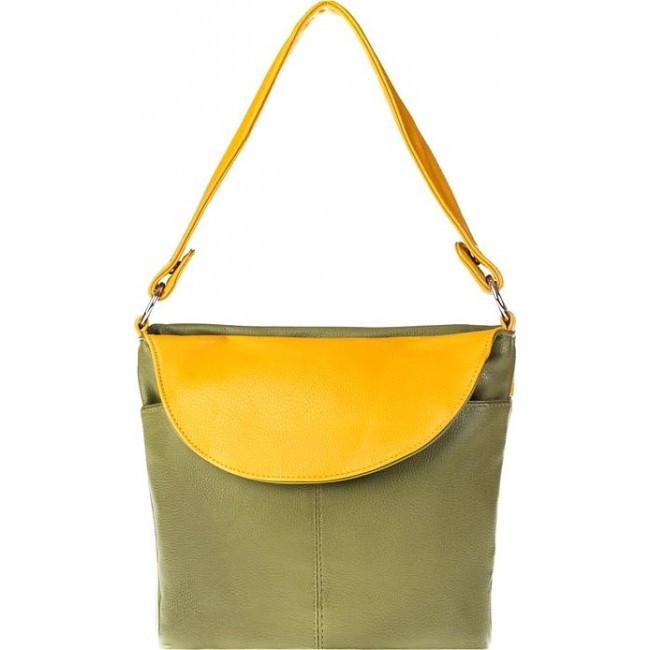 Женская сумка OrsOro D-104 Оливковый - жёлтый - фото №3