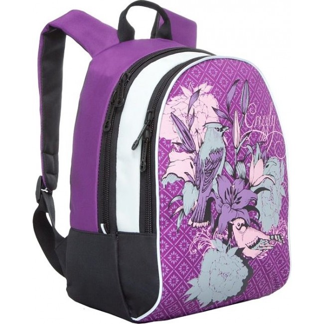 Рюкзак Grizzly RG-658-2 Цветы и птички (фиолетовый и бежевый) - фото №2