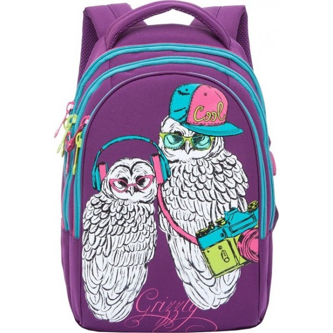 Рюкзак для школы Grizzly RD-758-3 Совы (фиолетовый) - фото №1