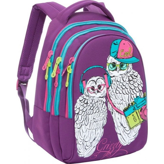 Рюкзак для школы Grizzly RD-758-3 Совы (фиолетовый) - фото №2