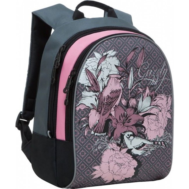 Рюкзак Grizzly RG-658-2 Птичка и цветы (серый и розовый) - фото №2