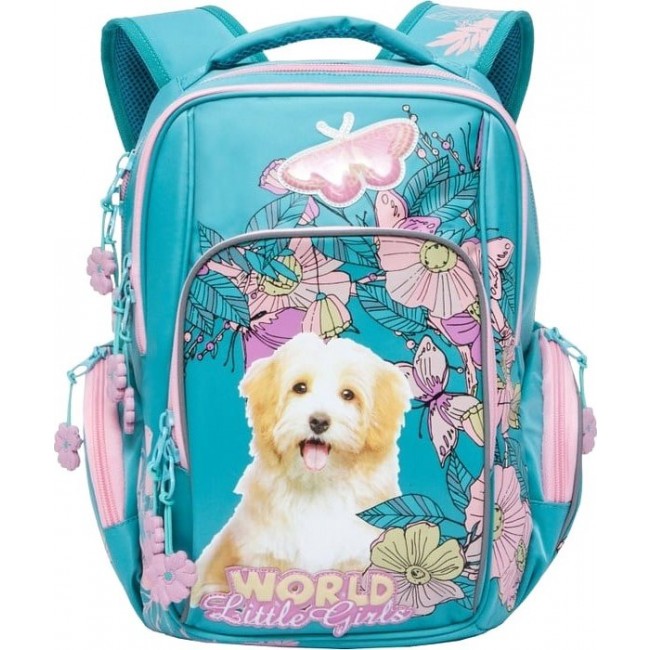 Рюкзак Grizzly RG-760-1 Собака и бабочки (бирюза и розовый) - фото №1