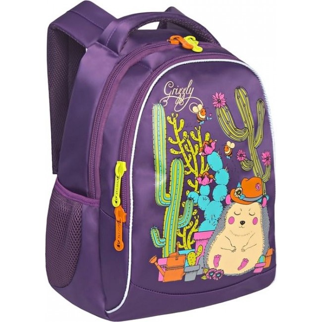 Рюкзак Grizzly RG-762-1 Ежик и кактусы (фиолетовый) - фото №2