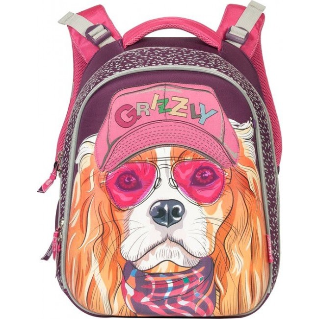 Школьный рюкзак Grizzly RA-670-3 Собачка (фиолетовый) - фото №1