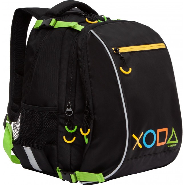 Рюкзак школьный с мешком Grizzly RB-258-21 черный-салатовый - фото №1