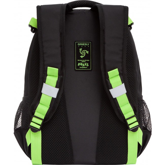 Рюкзак школьный с мешком Grizzly RB-258-21 черный-салатовый - фото №4