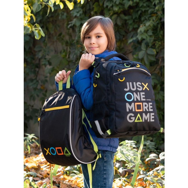 Рюкзак школьный с мешком Grizzly RB-258-21 черный-салатовый - фото №24