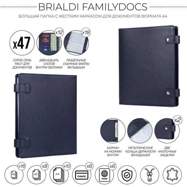 Папка для документов всей семьи Brialdi Familydocs Relief Navy - фото №8