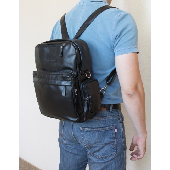 Рюкзак кожаный для мужчин Carlo Gattini Reno 3001-01 Черный - фото №6