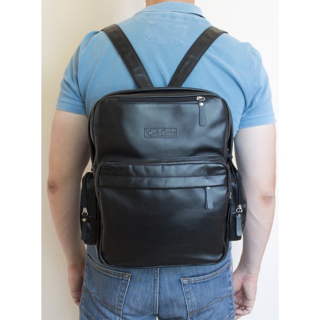 Рюкзак кожаный для мужчин Carlo Gattini Reno 3001-01 Черный - фото №8