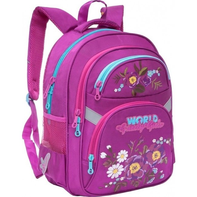 Рюкзак школьный для девочки Grizzly RG-865-2 Лиловый (цветы) - фото №2
