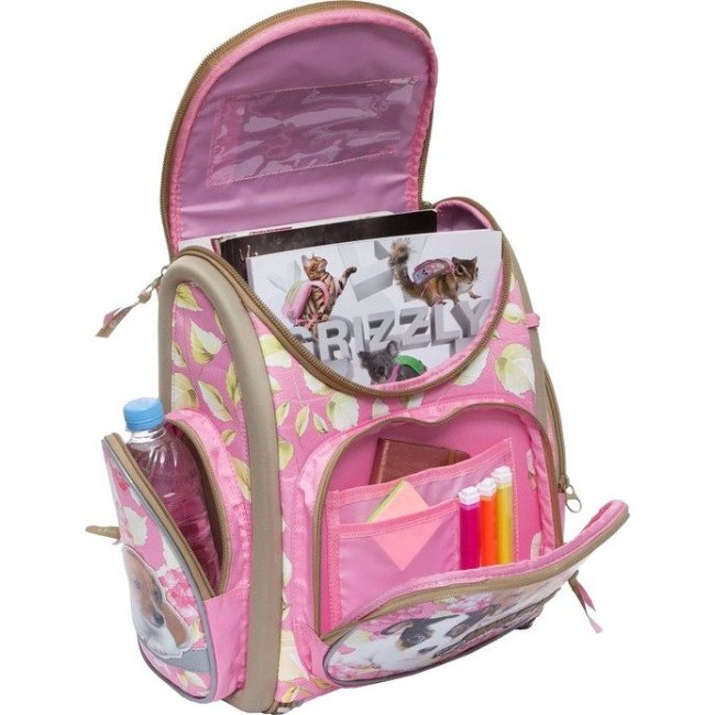 Ортопедический школьный ранец для девочки Grizzly RA-771-4 Щенята (розовый) - фото №4