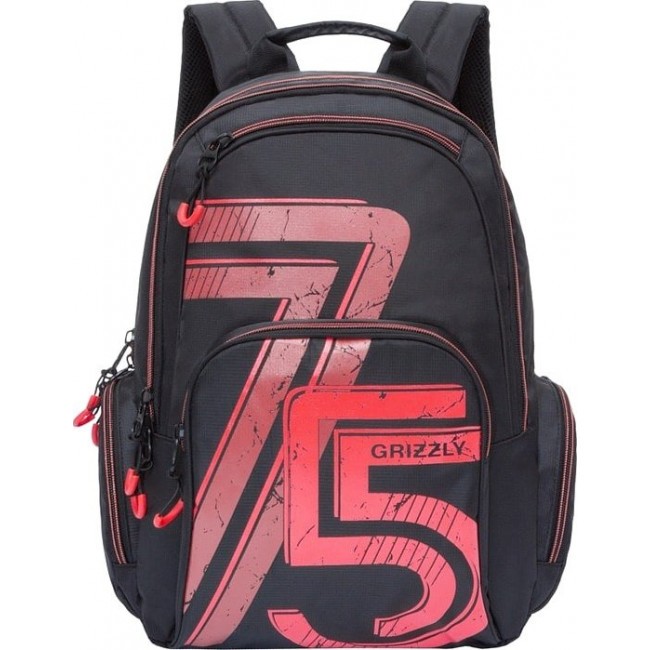Школьный рюкзак для мальчика Grizzly RU-713-3 Черный - красный - фото №1
