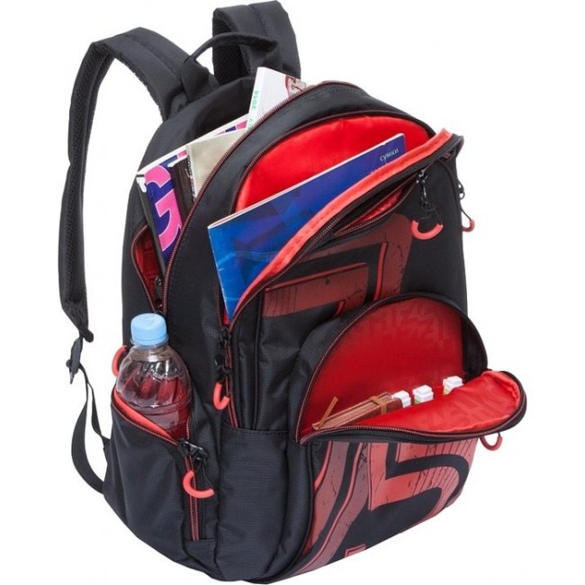 Школьный рюкзак для мальчика Grizzly RU-713-3 Черный - красный - фото №4