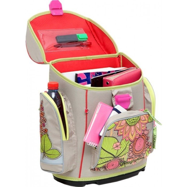 Салатовый ранец для девочки Grizzly RA-676-4 Цветы Бежевый - фото №4