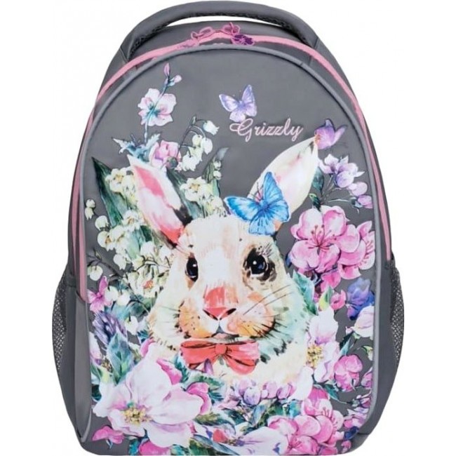 Рюкзак Grizzly RG-868-3 Кролик в цветах (серый) - фото №1