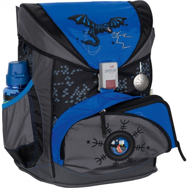 Школьный ранец DerDieDas Ergoflex Exclusive Superflash с наполнением синий дракон - фото №1