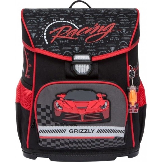 Ранец школьный для мальчика Grizzly RA-874-1 Машинка (черный и красный) - фото №1
