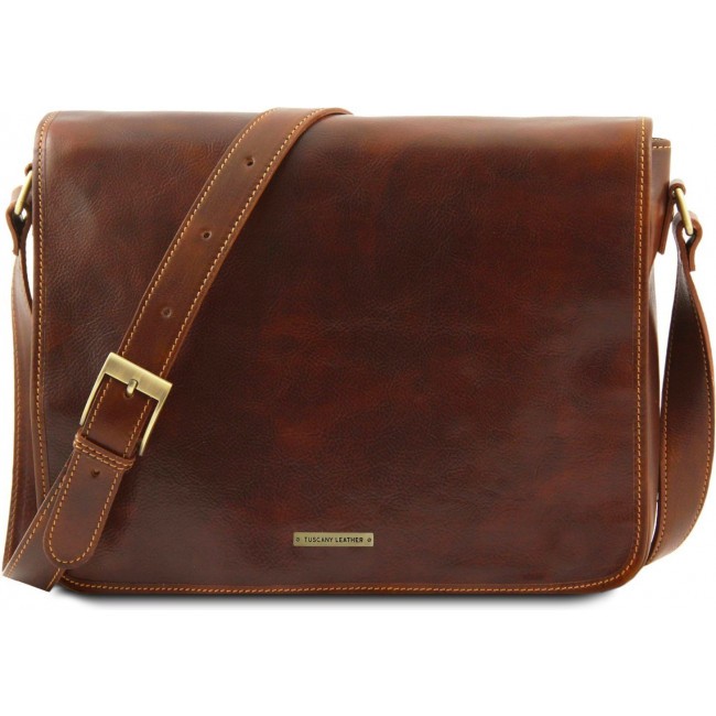 Кожаная сумка мессенджер Tuscany Leather Messenger double TL90475 Коричневый - фото №1