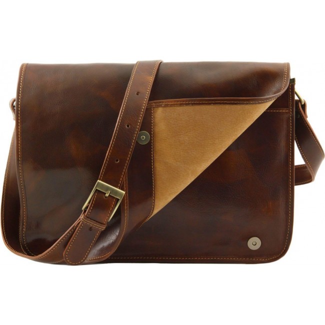 Кожаная сумка мессенджер Tuscany Leather Messenger double TL90475 Коричневый - фото №5