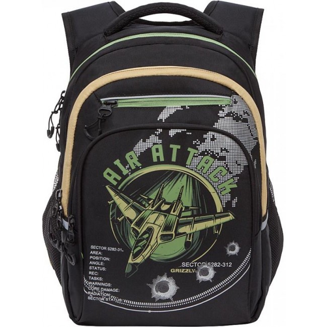 Школьный рюкзак Grizzly RB-150-1 черный-хаки - фото №1