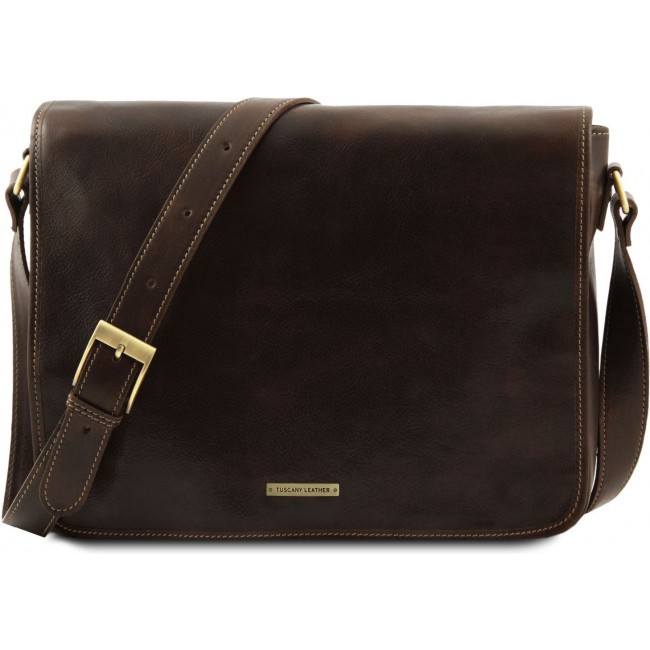 Кожаная сумка мессенджер Tuscany Leather Messenger double TL90475 Темно-коричневый - фото №1