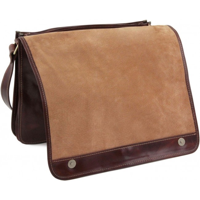 Кожаная сумка мессенджер Tuscany Leather Messenger double TL90475 Темно-коричневый - фото №6