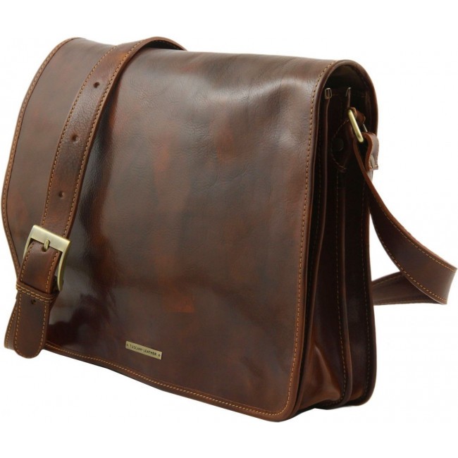 Кожаная сумка мессенджер Tuscany Leather Messenger double TL90475 Темно-коричневый - фото №2
