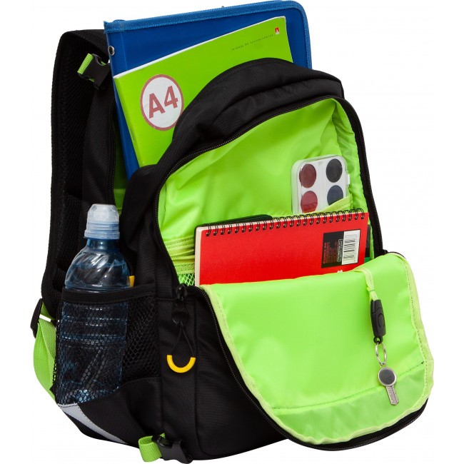 Рюкзак школьный с мешком Grizzly RB-258-2 черный-салатовый - фото №7