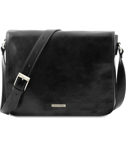 Кожаная сумка мессенджер Tuscany Leather Messenger double TL90475 Черный- фото №1