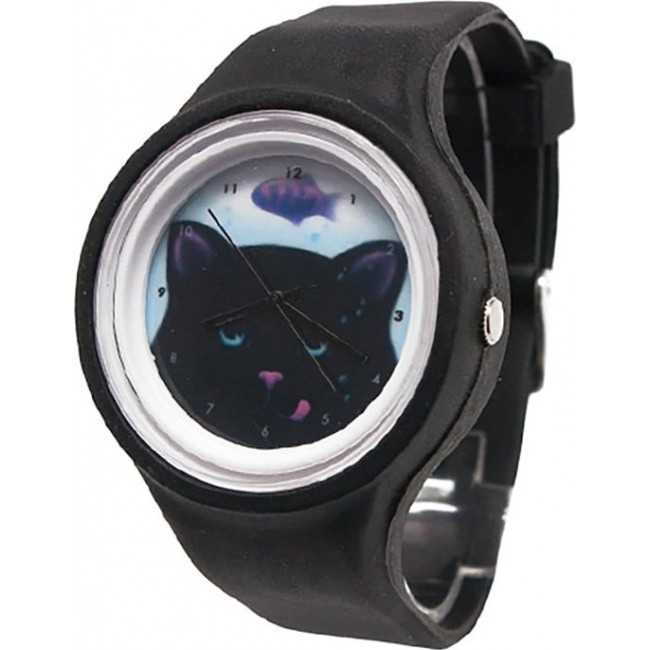 часы Kawaii Factory Часы силиконовые "Cat's Dream" Черные - фото №1