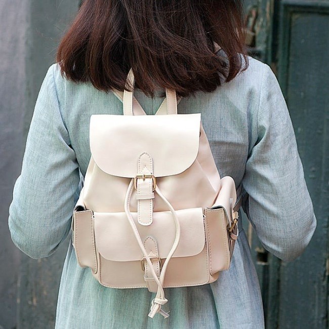 Стильный кожаный рюкзак Kawaii Factory Клапан Молочный - фото №2