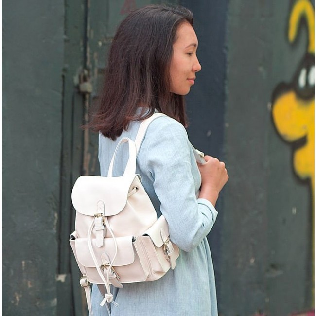 Стильный кожаный рюкзак Kawaii Factory Клапан Молочный - фото №3