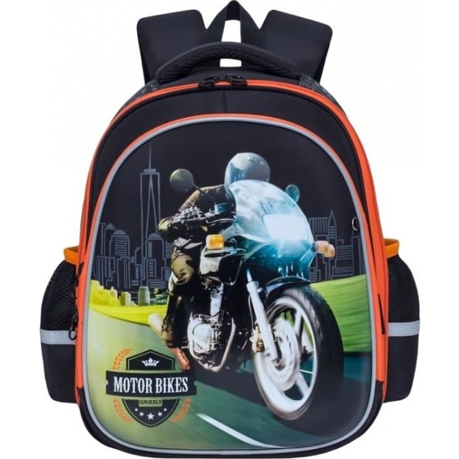 Школьный рюкзак Grizzly RA-878-2 Мотоцикл (черный) - фото №1