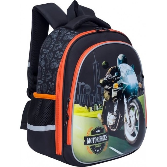 Школьный рюкзак Grizzly RA-878-2 Мотоцикл (черный) - фото №2