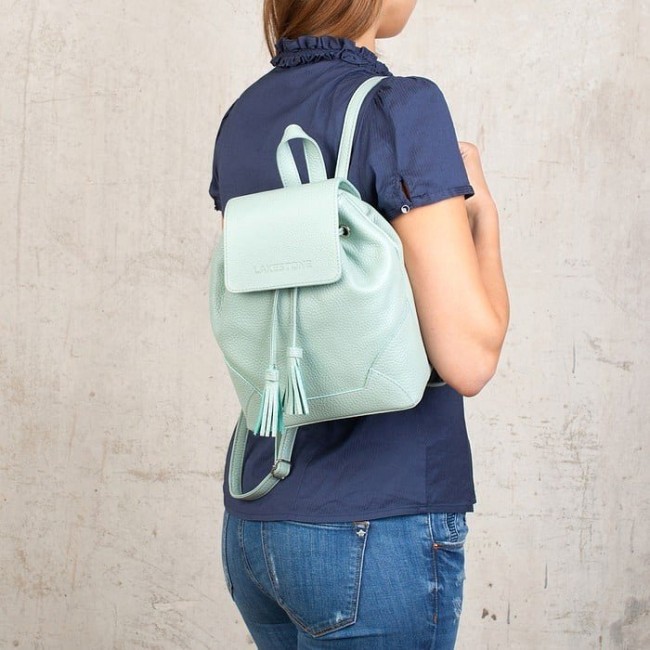 Кожаный рюкзак с клапаном Lakestone Clare Зеленый (мятный) - фото №7