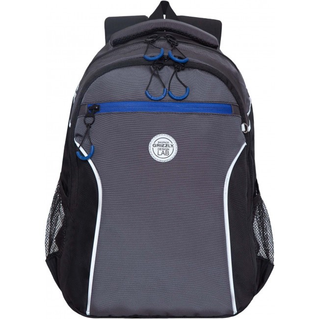 Рюкзак школьный Grizzly RB-259-3 черный-серый-синий - фото №2