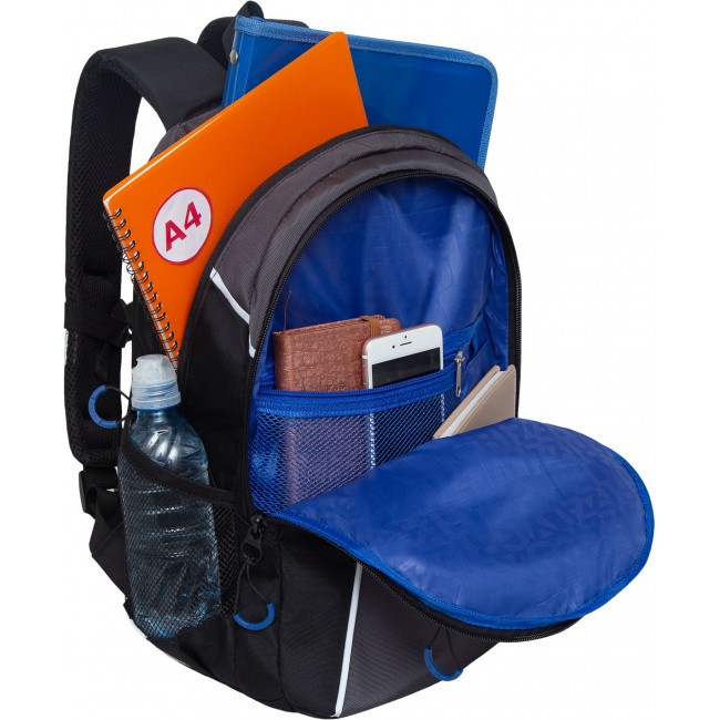 Рюкзак школьный Grizzly RB-259-3 черный-серый-синий - фото №5