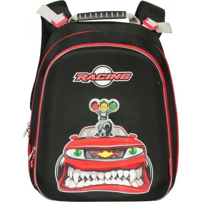 Формованный ранец для мальчика Grizzly RA-669-2 Гоночная машинка Черно-серый - фото №1