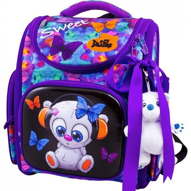 Школьный ранец с мешком в комплекте DeLune 3 Медвежонок и бабочки - фото №1